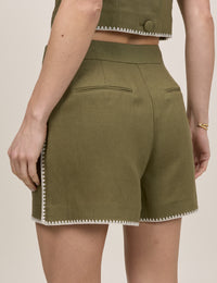 Khaki Whipstitch Tailored Short