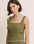 Khaki Whipstitch Square Neck Top
