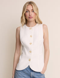 White Crew Neck Longline Waistcoat