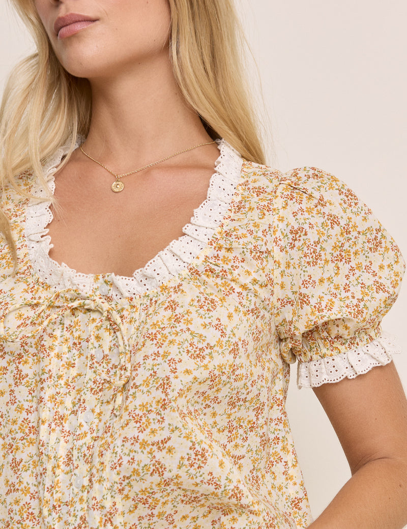 Yellow Ditsy Floral Puff Sleeve Lumi Blouse