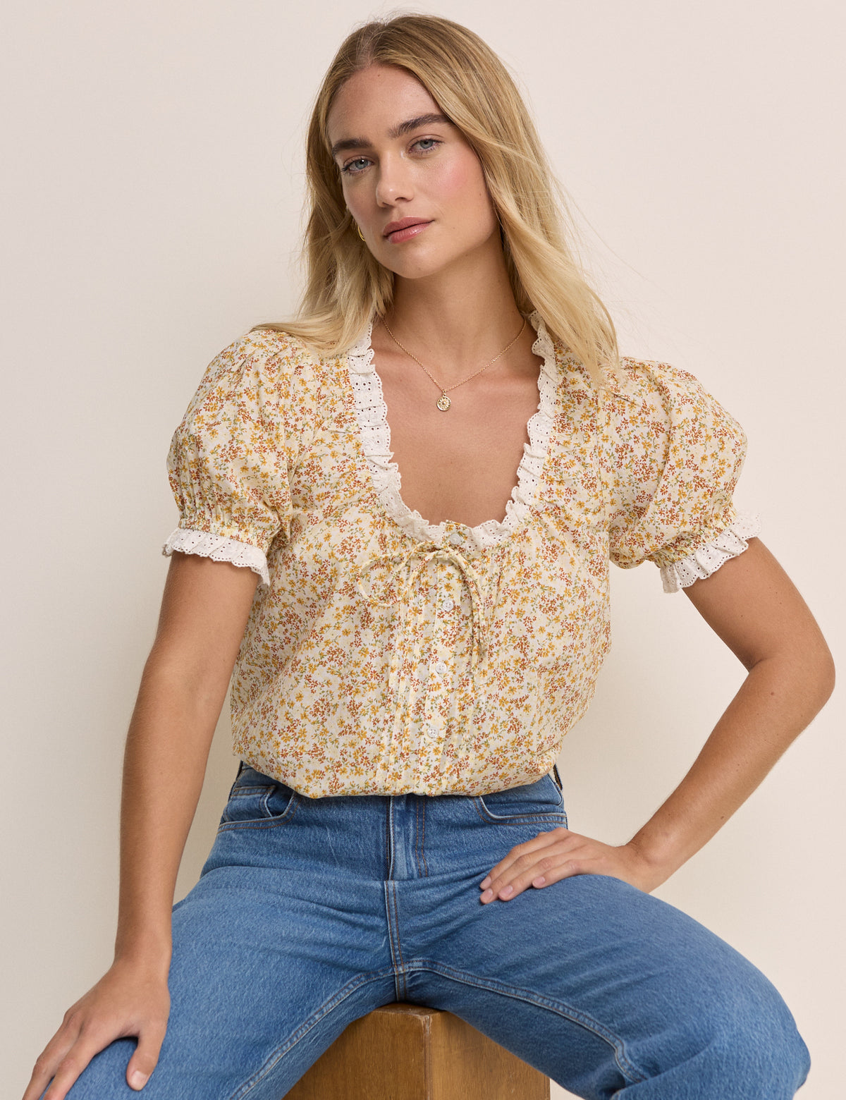 Yellow Ditsy Floral Puff Sleeve Lumi Blouse