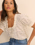 Ivory and Blue Ditsy Floral Puff Sleeve Lumi Blouse