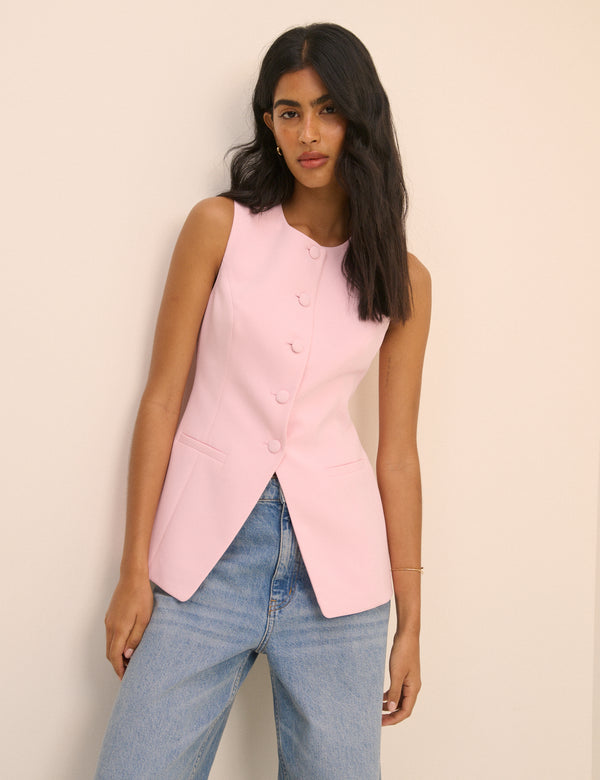 Pink Tailored Longline Waistcoat