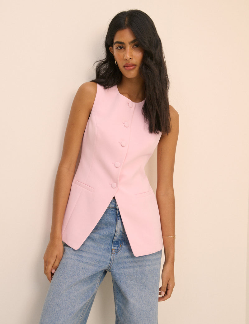 Pink Tailored Longline Waistcoat