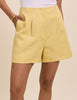 Yellow Linen-Blend Tailored Shorts