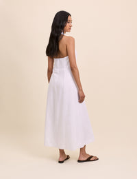 White Linen-Blend Halterneck Tailored Midi Dress