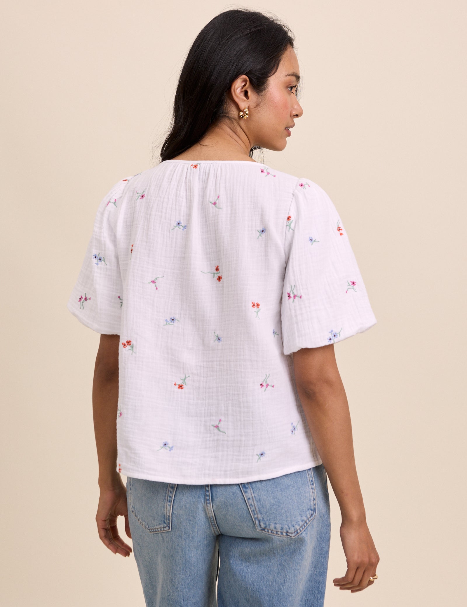 White Embroidered Scoop Neck Edris Blouse