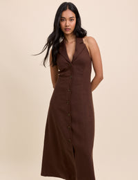 Brown Halterneck Tailored Midi Dress