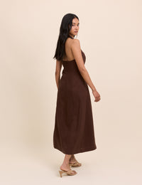 Brown Halterneck Tailored Midi Dress