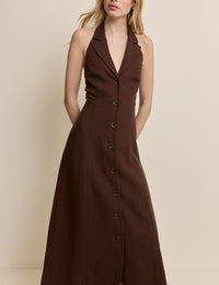 Brown Halterneck Tailored Midi Dress