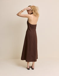 Brown Halterneck Tailored Midi Dress