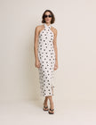 Polka Dot Wrap Neck Tailored Midi Dress
