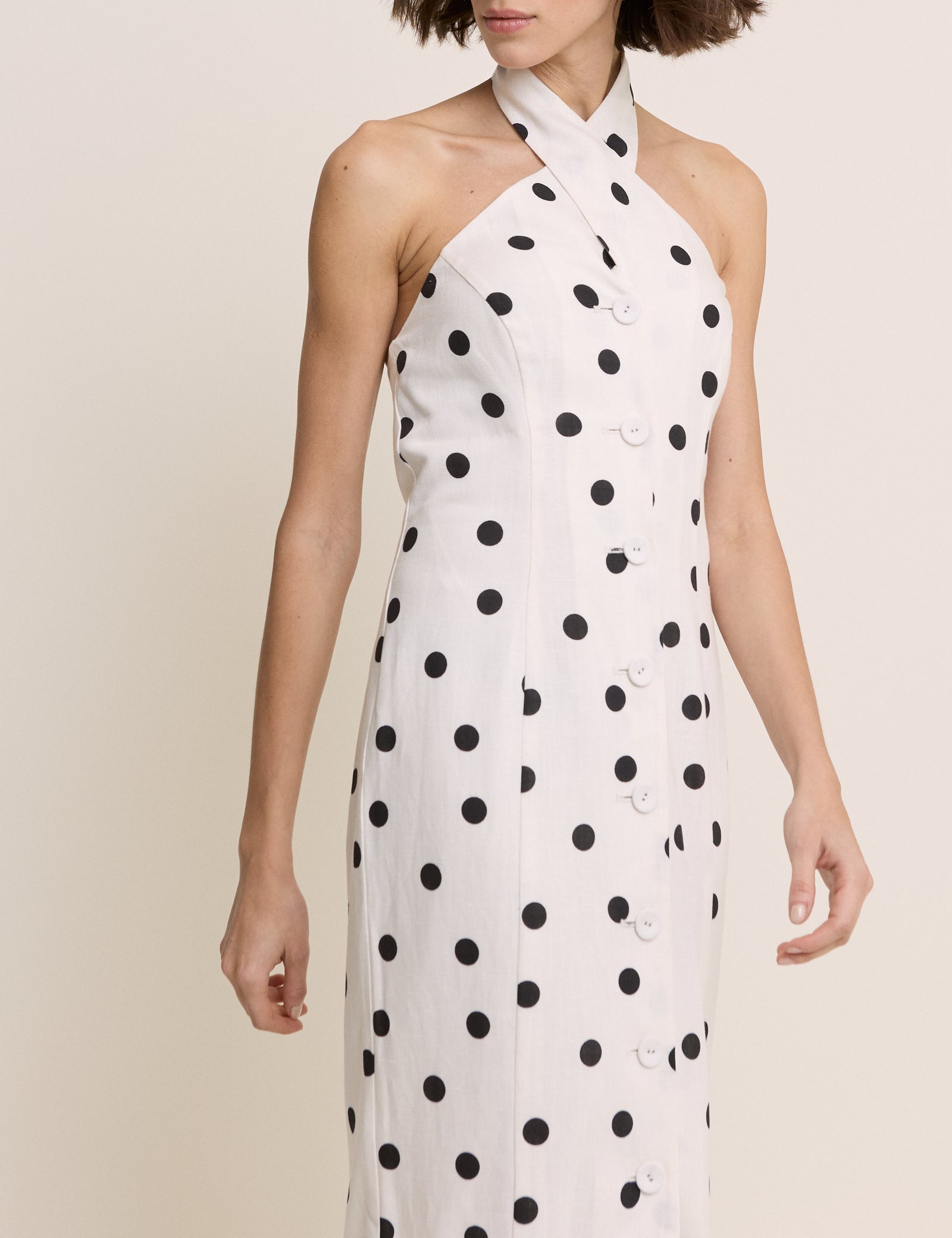 Polka Dot Wrap Neck Tailored Midi Dress