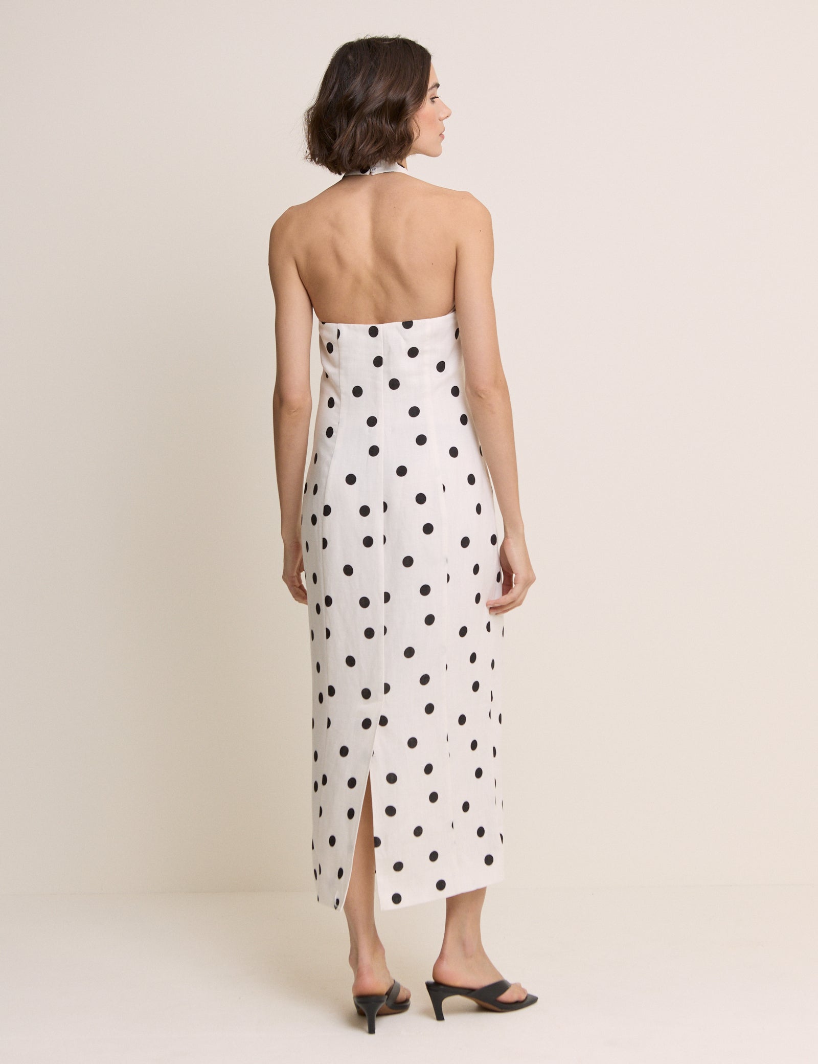 Polka Dot Wrap Neck Tailored Midi Dress