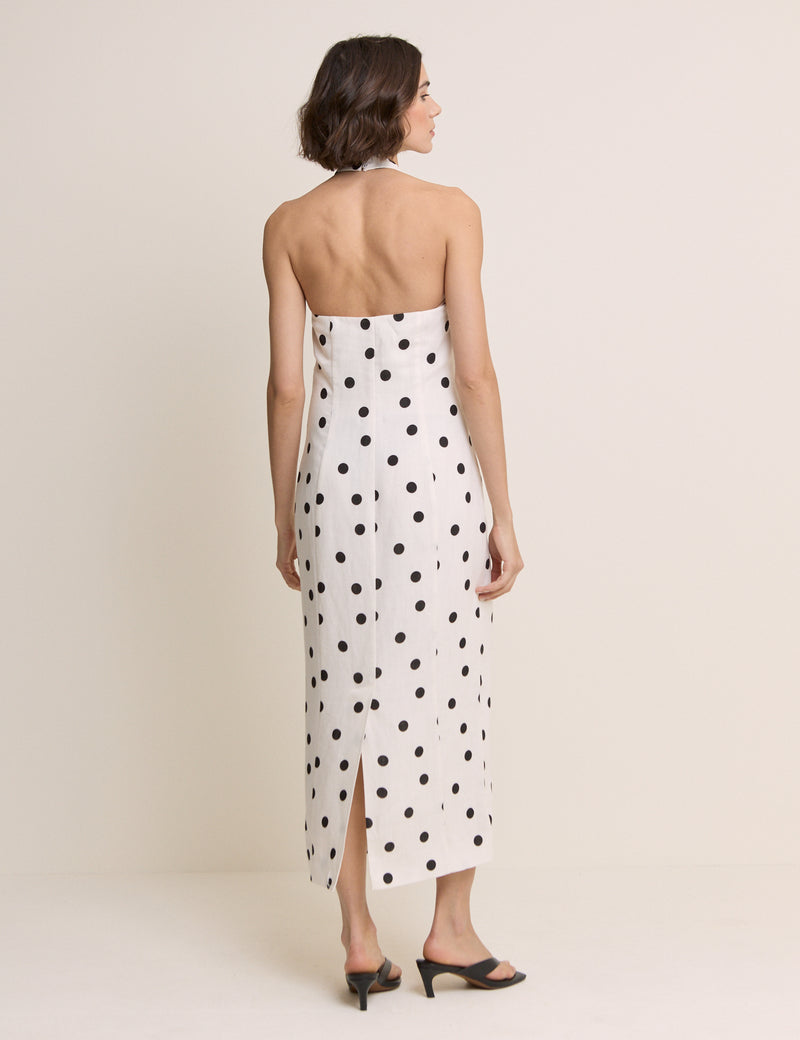Polka Dot Wrap Neck Tailored Midi Dress
