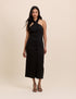 Black Wrap Neck Tailored Midi Dress