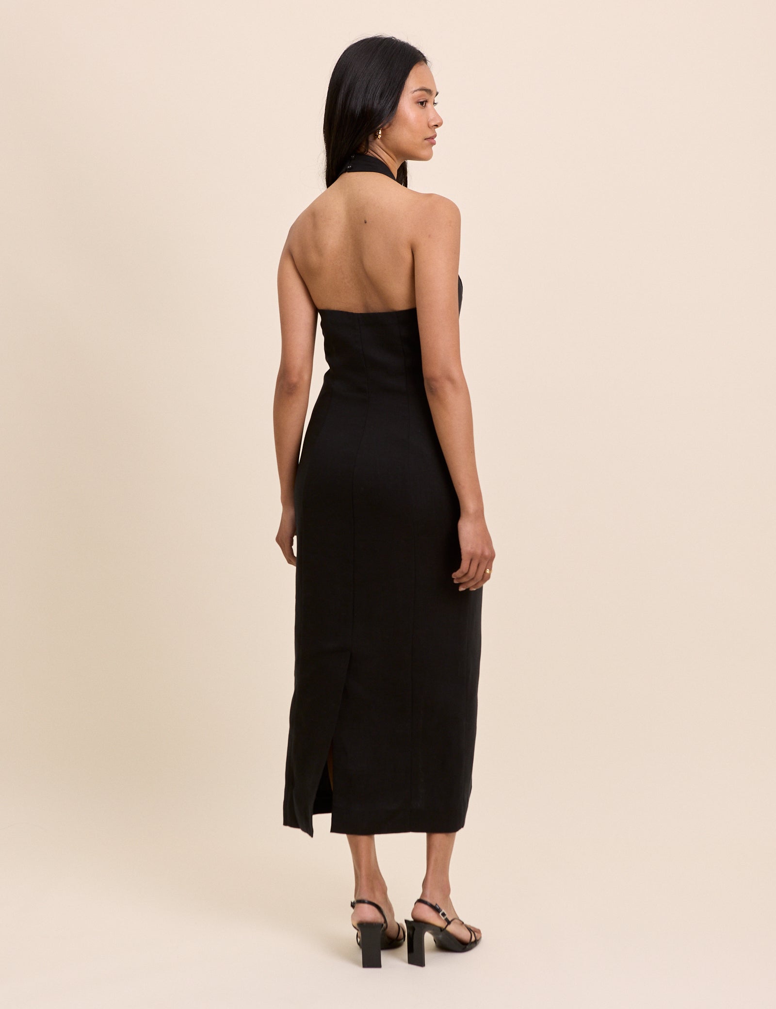 Black Wrap Neck Tailored Midi Dress