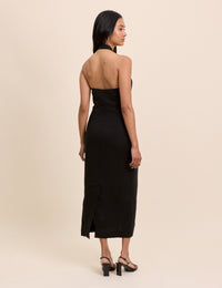 Black Wrap Neck Tailored Midi Dress