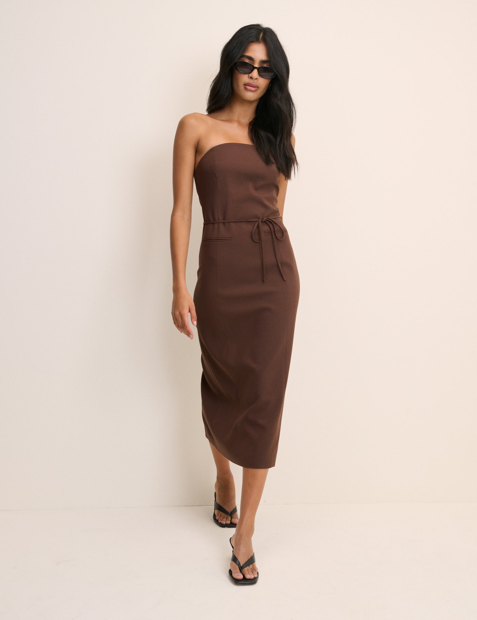 Brown Bandeau Midi Dress