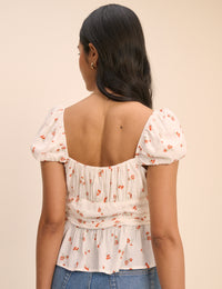 White Floral Ruched Top