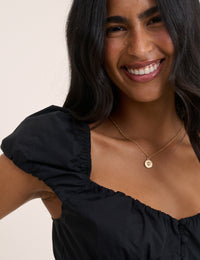 Black Ruched Puff Sleeve Caia Top