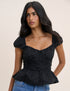 Black Ruched Puff Sleeve Caia Top