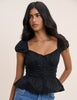 Black Ruched Puff Sleeve Caia Top