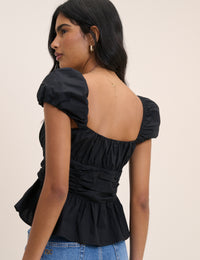 Black Ruched Puff Sleeve Caia Top