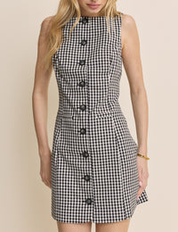 Black Gingham Slash Neck Tailored Mini Dress