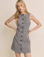 Black Gingham Boat Neck Tailored Mini Dress