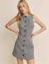 Black Gingham Boat Neck Tailored Mini Dress