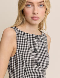 Black Gingham Slash Neck Tailored Mini Dress