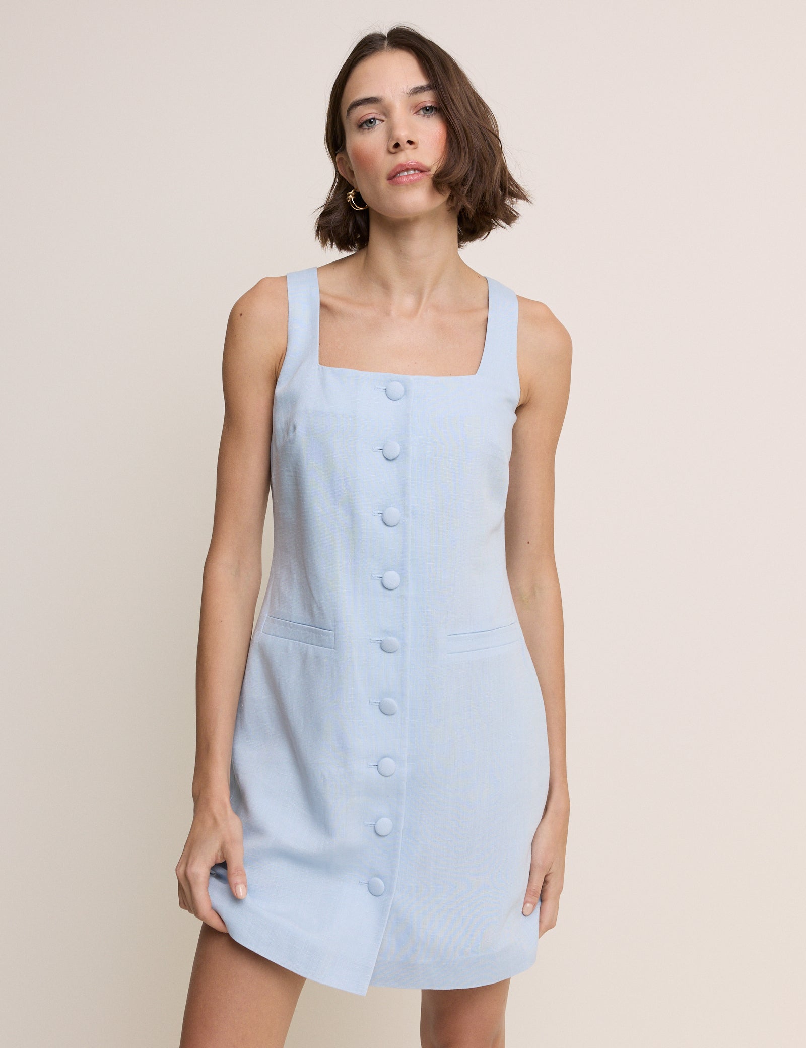 Light Blue Square Neck Tailored Mini Dress