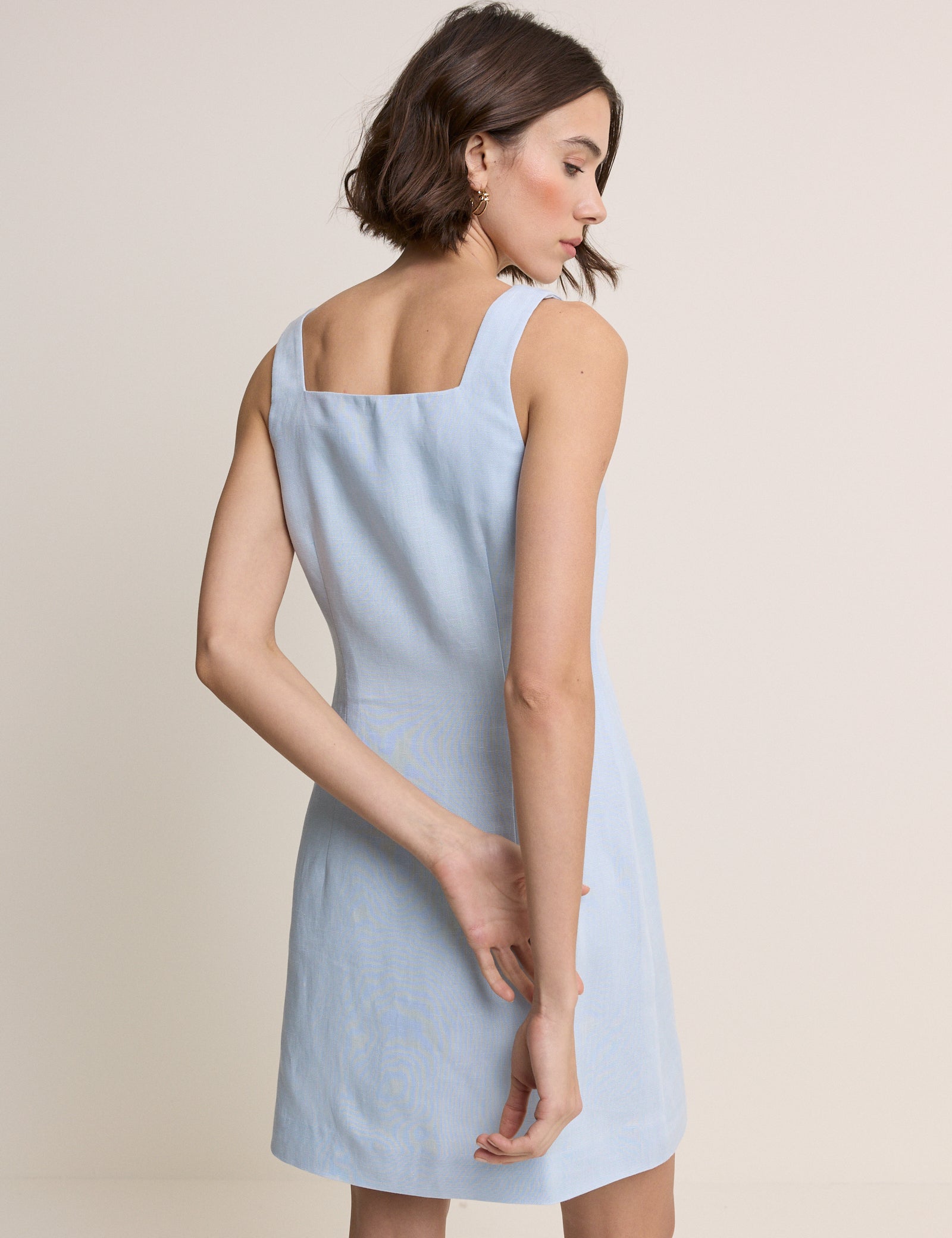 Light Blue Square Neck Tailored Mini Dress