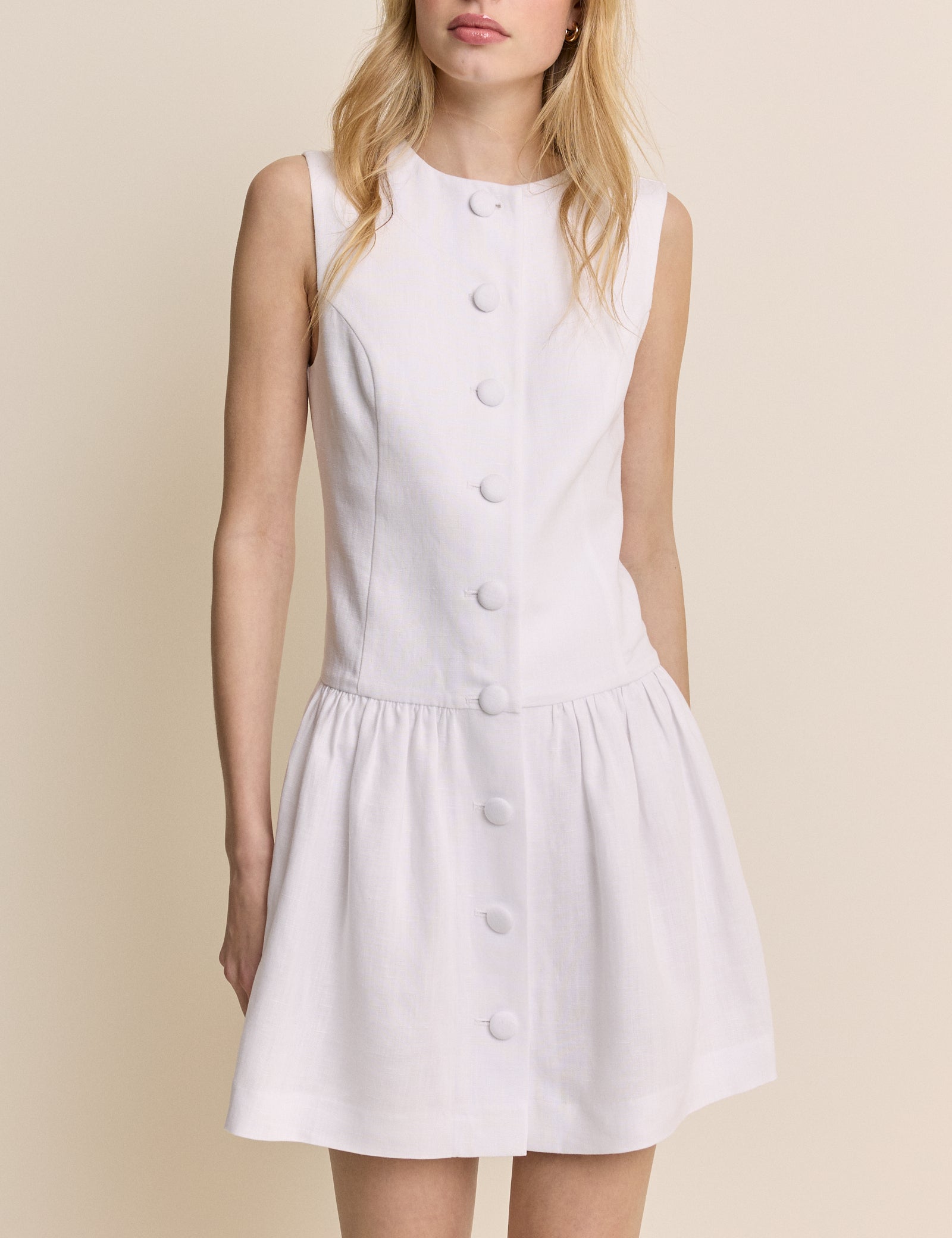White Tailored Drop Waist Mini Dress