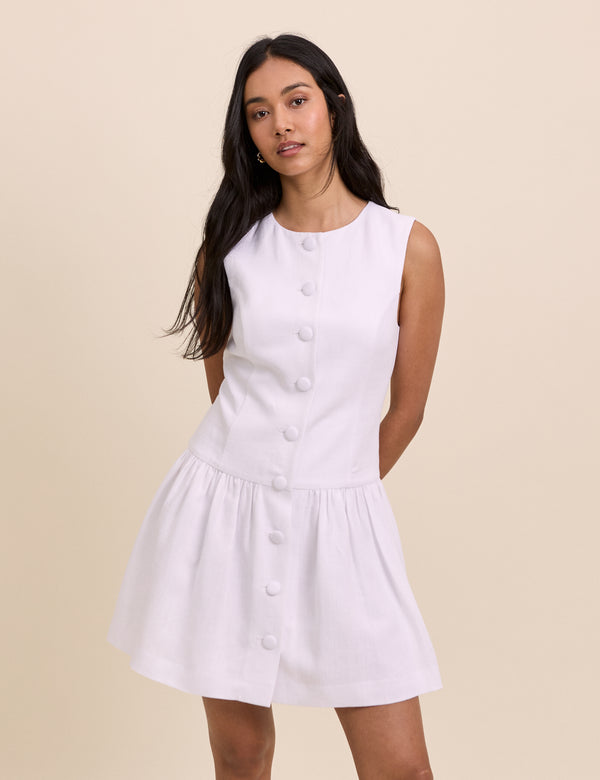 White Tailored Drop Waist Mini Dress
