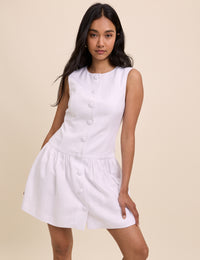 White Tailored Drop Waist Mini Dress