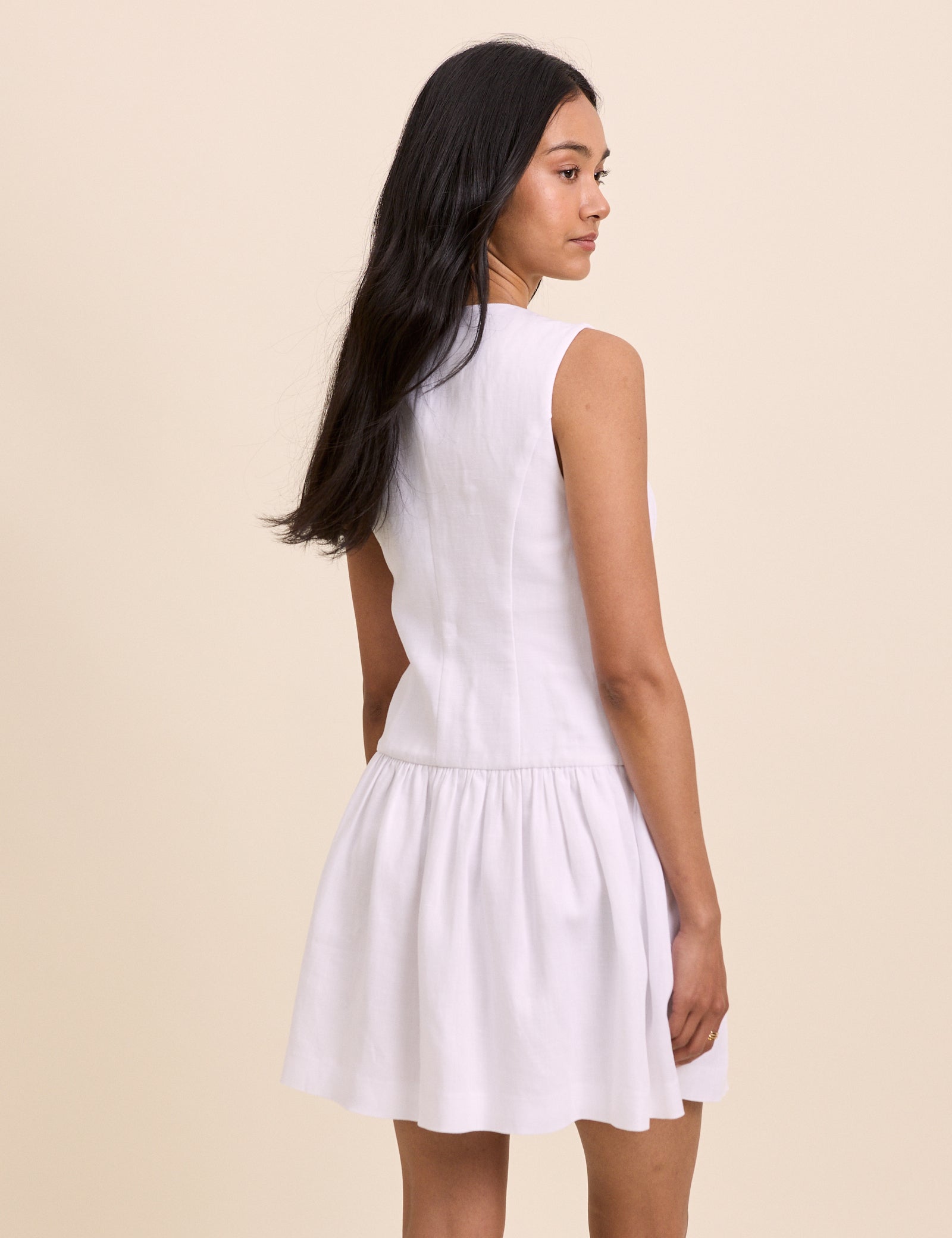 white drop waist mini dress White Tailored Drop Waist Mini Dress