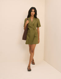 Khaki Tailored Asymmetric Mini Dress