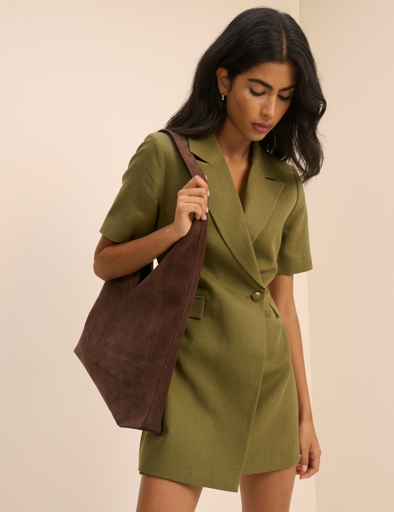 Khaki Tailored Asymmetric Mini Dress