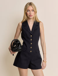 Navy V-Neck Tailored Playsuit