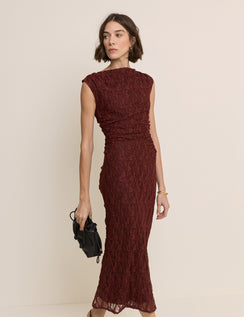 Burgundy Floral Lace Cece Jersey Maxi Dress