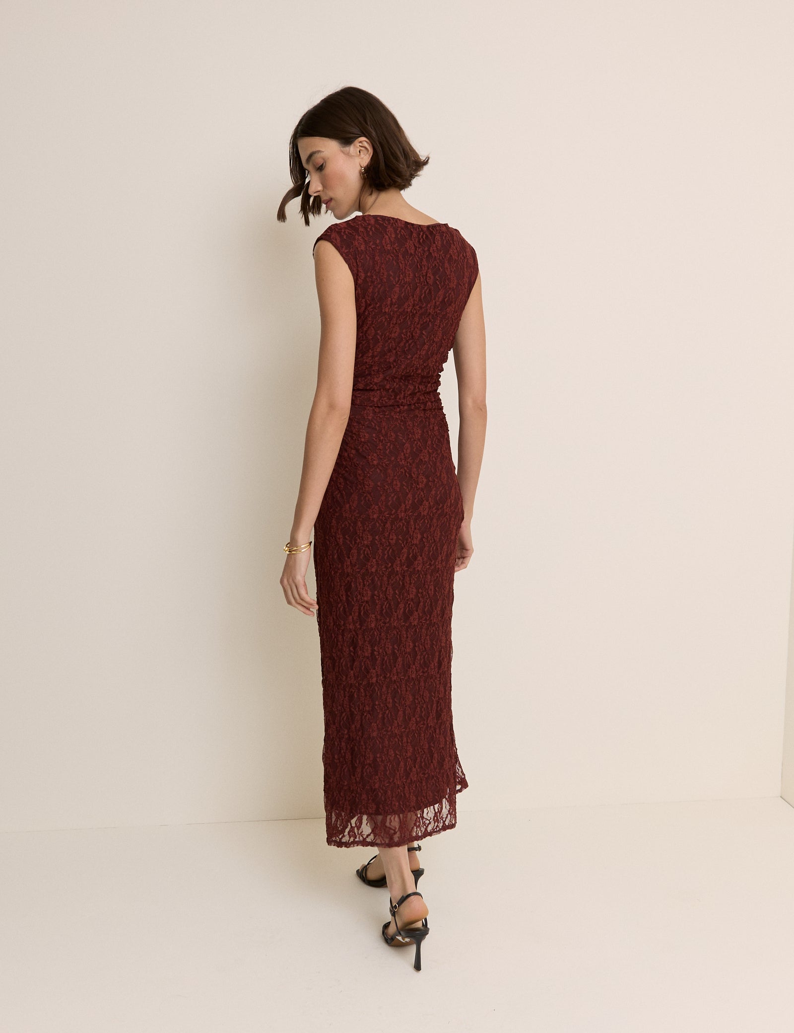 Burgundy Floral Lace Cece Jersey Maxi Dress
