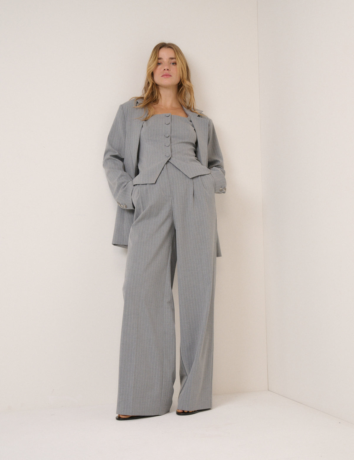 Grey Pinstripe Square Neck Waistcoat