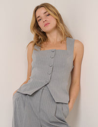 Grey Pinstripe Square Neck Waistcoat