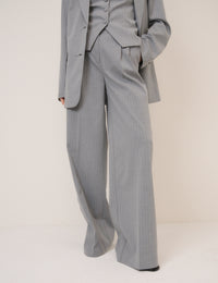 Grey Pinstripe Tailored Wide Leg Trousers