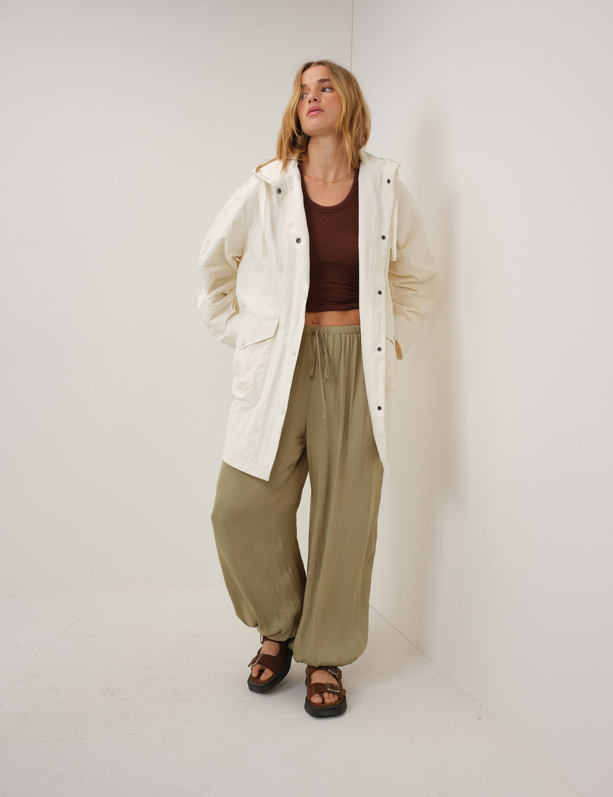 Cream Hooded Parka Jacket