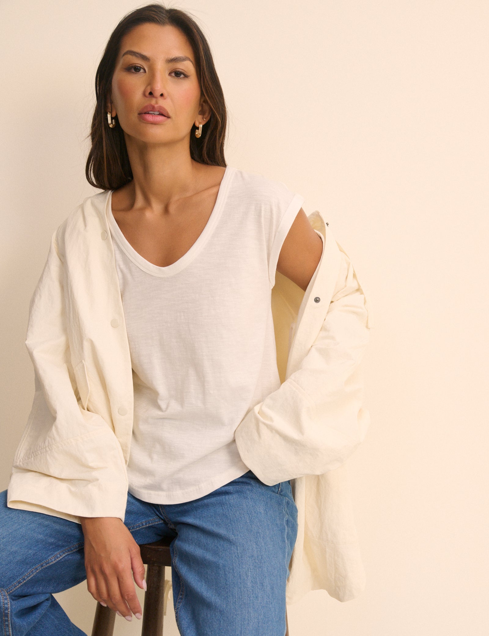 Cream Hooded Parka Jacket