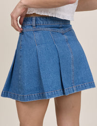 Blue Denim Pleated Mini Skirt