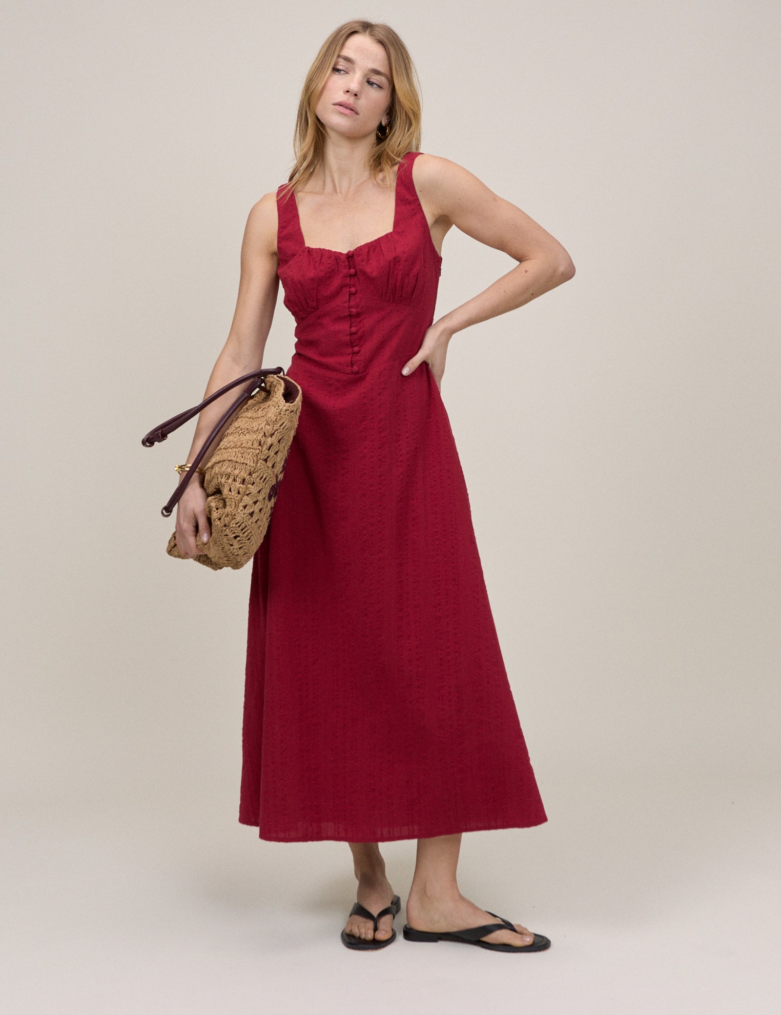 Red Button Front Sleeveless Melody Midi Dress Red Button Front Sleeveless Melody Midi Dress